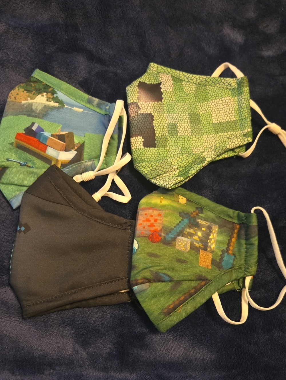 Kids Minecraft Pixel & Solid Green Face Mask Set, Never Worn